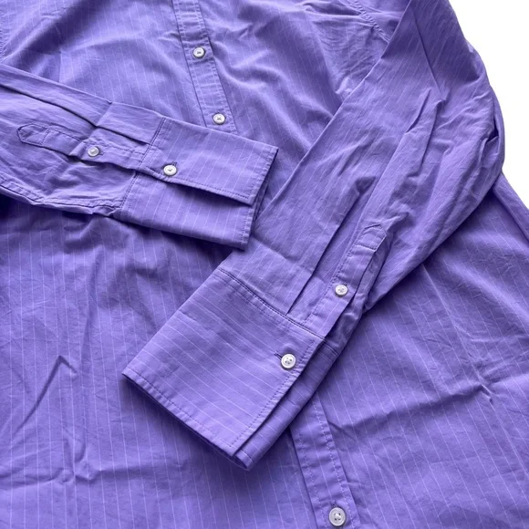 Banana Republic Womens Size 12 Riley Lilac Purple Striped Cotton Blend Button Up - Picture 11 of 12